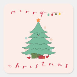 Kawaii julsticker fyrkantigt klistermärke