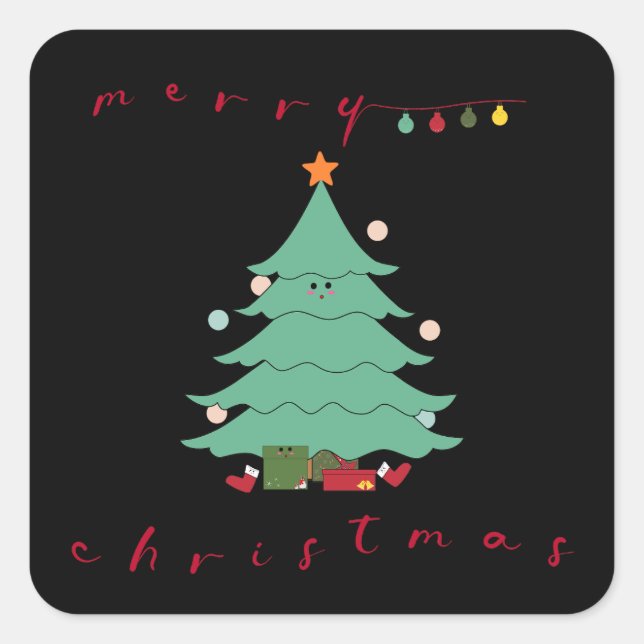 Kawaii julsticker  fyrkantigt klistermärke (Framsida)