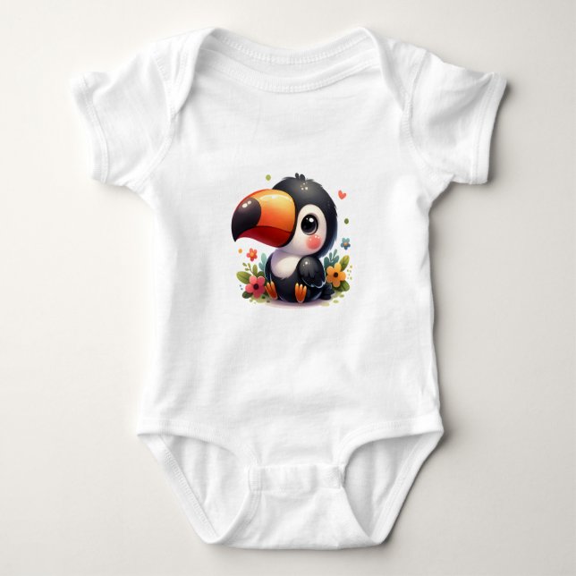 Kawaii Jungle Baby Toucan Art T Shirt (Framsida)