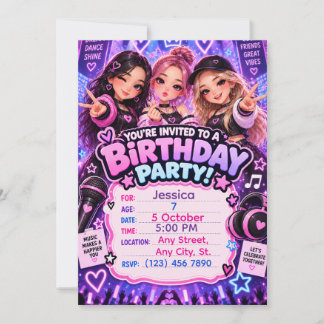 Kawaii K-Pop Födelsedagsinbjudan | Alla åldrar Inbjudningar