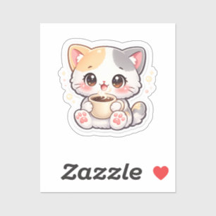 Kawaii kaffekatt rektangulär dekal – Söt katt