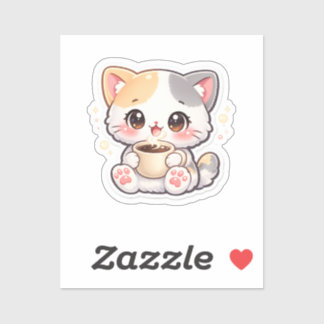 Kawaii kaffekatt rektangulär dekal – Söt katt