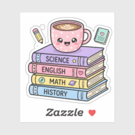 Kawaii kaffekopp och studieböcker dekal
