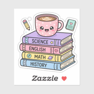 Kawaii kaffekopp och studieböcker dekal