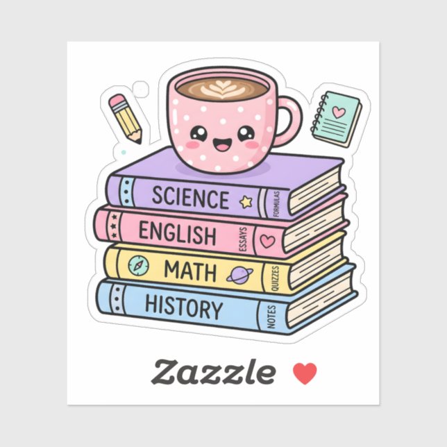 Kawaii kaffekopp och studieböcker dekal (Ark)