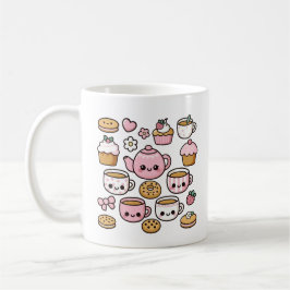 Kawaii-kakor och te kaffemugg
