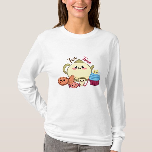 kawaii-kakor och varmt te-tid t shirt (Framsida)