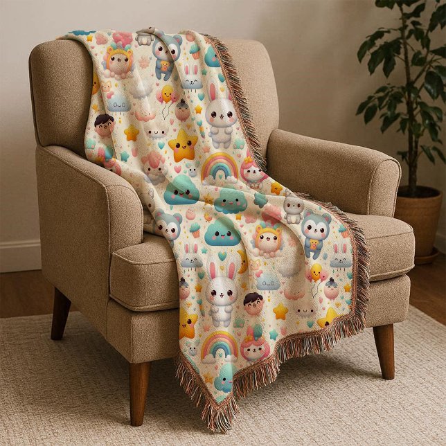 Kawaii Kanin Pastell Drömlig Barn Kastyta Filt (Kawaii Bunny Pastel Whimsical Kids Throw Blanket)