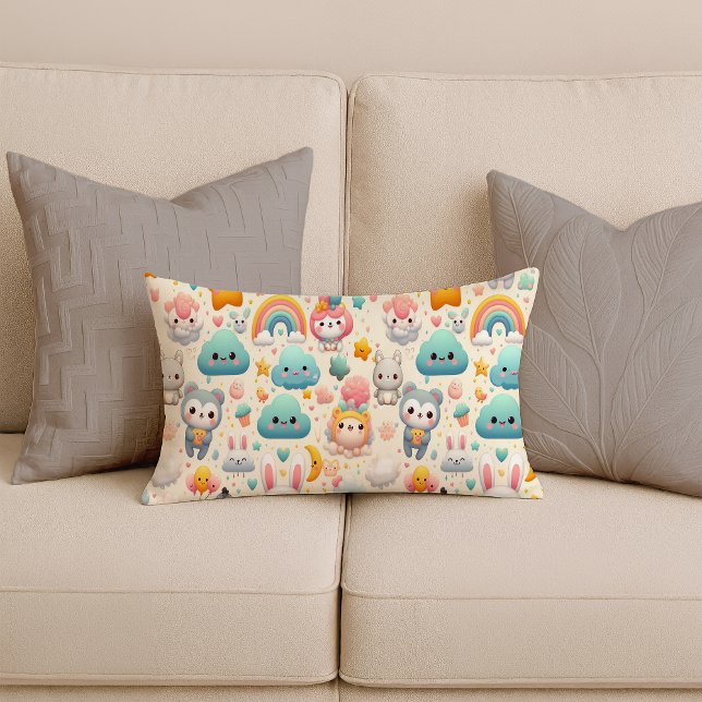 Kawaii Kanin Pastell Drömsk Barnkammare Ländkudde Lumbarkudde (Kawaii Bunny Pastel Whimsical Nursery Lumbar Pillow)