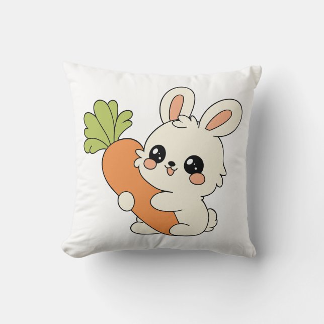 Kawaii kanin som håller kudde med morot tryck (Framsida)