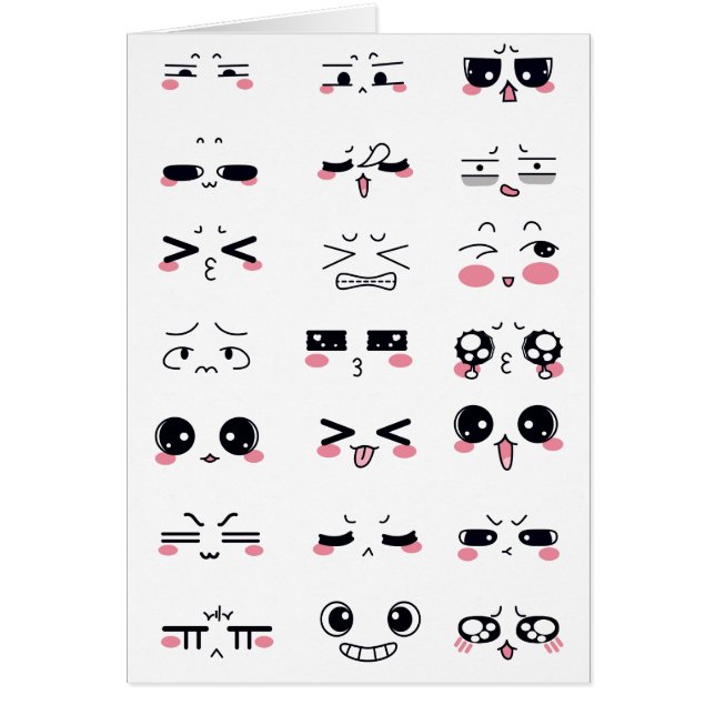 kawaii kaomoji hälsningskort (Framsidan)