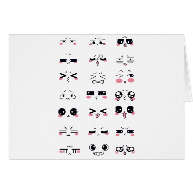 kawaii kaomoji hälsningskort (Framsidan Horizontal)