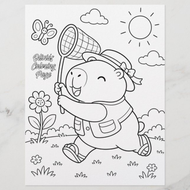 Kawaii Kapybara Anpassningsbar Färgningssida (Framsida)