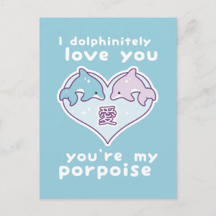 Kawaii Kärlek Dolphins Vykort