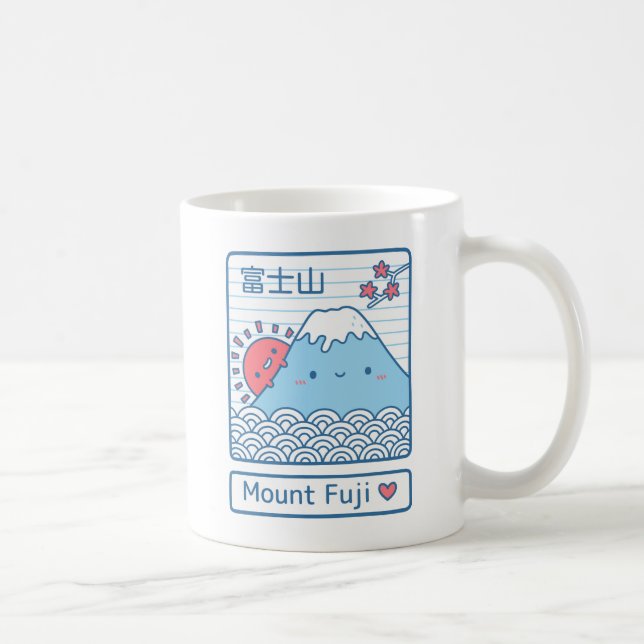 Kawaii kärlek Mount Fuji Japan Doodle Kaffemugg (Höger)