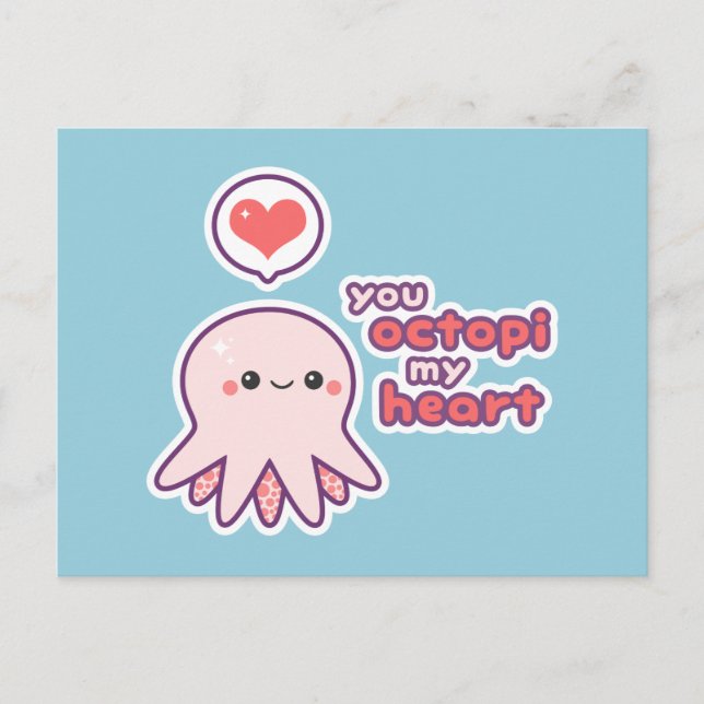 Kawaii Kärlek Octopus Vykort (Framsida)