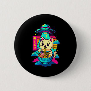 Kawaii Katt Alien Ufo Ramen Grafisk T-shirt Rolig  Knapp