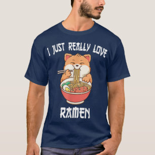 Kawaii-katt äter japanska Anime Noodles T Shirt
