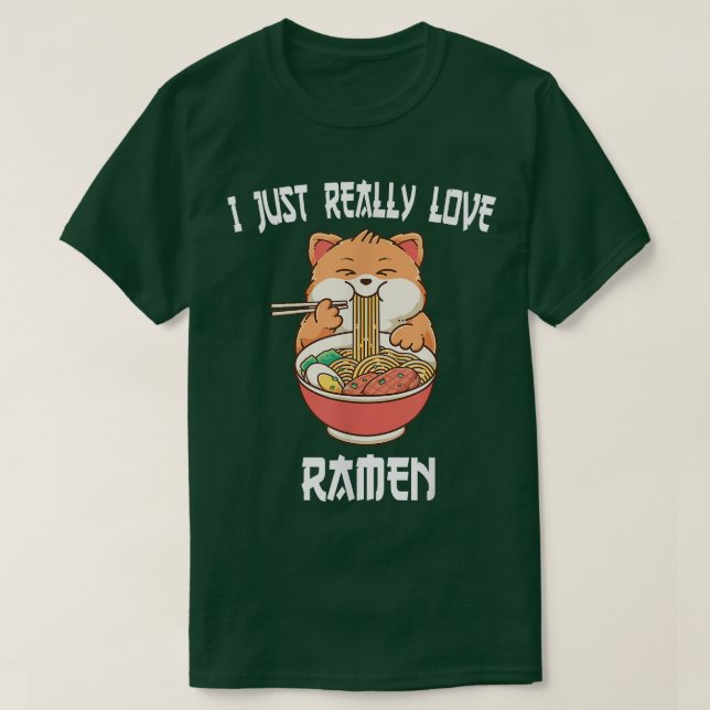 Kawaii-katt äter japanska Anime Noodles T Shirt (Design framsida)