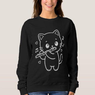 Kawaii Katt Flöjtspelande Musikinstrument T Shirt