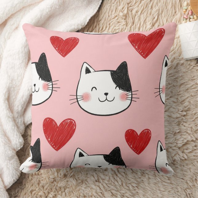 Kawaii Katt & Hjärtan Valentine-mönster (10) Kudde (Filt)