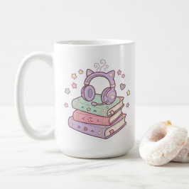 Kawaii Katt Hörlurar Magiska Böcker Mugg
