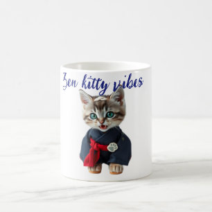 😻 Kawaii Katt i Blått Kimono - Japansk Stil Konst Kaffemugg