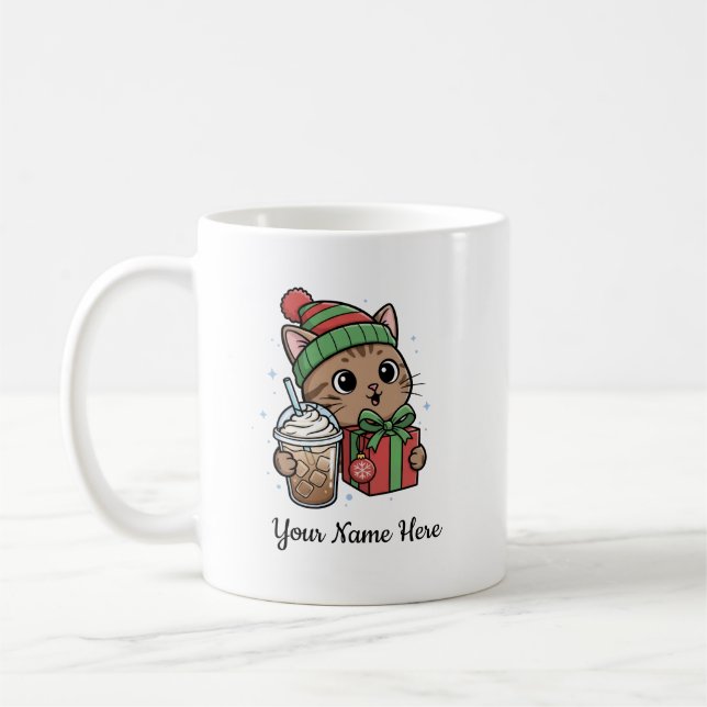Kawaii Katt Jul Kaffe Mugg (Vänster)