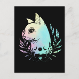 Kawaii Katt Måne Wicca Pastell Goth Kattunge Halvm Vykort