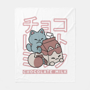 Kawaii Katt med Chokladmjölk – Japansk Popkonst Fleecefilt