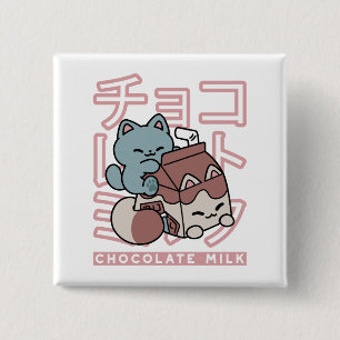 Kawaii Katt med Chokladmjölk – Japansk Popkonst Knapp