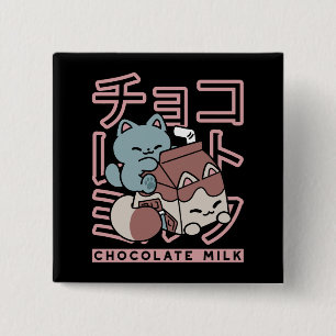 Kawaii Katt med Chokladmjölk – Japansk Popkonst Knapp