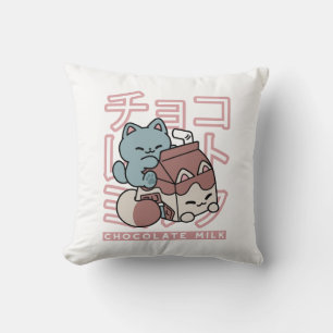 Kawaii Katt med Chokladmjölk – Japansk Popkonst Kudde