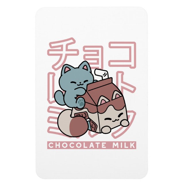 Kawaii Katt med Chokladmjölk – Japansk Popkonst  Magnet (Vertikal)