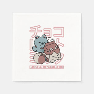 Kawaii Katt med Chokladmjölk – Japansk Popkonst Pappersservett