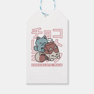 Kawaii Katt med Chokladmjölk – Japansk Popkonst Presentetikett