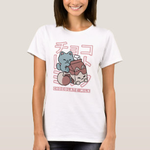 Kawaii Katt med Chokladmjölk – Japansk Popkonst  T Shirt