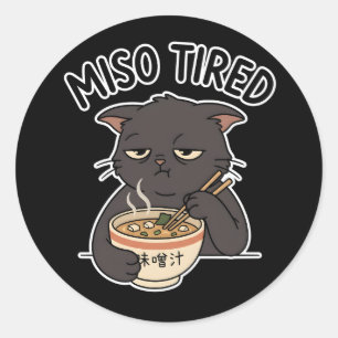 Kawaii Katt Miso Trött Ramen Skål Mat Humor Stil Runt Klistermärke