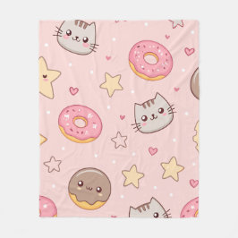 Kawaii Katt, Munk och Stjärnmönster  Fleecefilt