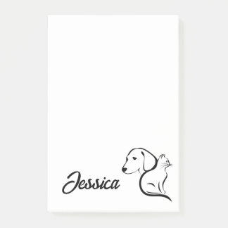 Kawaii Katt och Hund Linje Konst Post-it Block