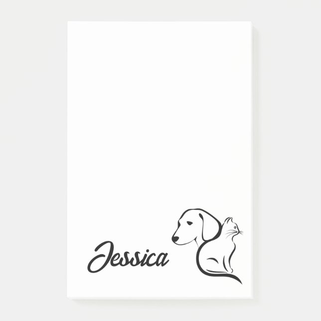 Kawaii Katt och Hund Linje Konst Post-it Block (Framsida)