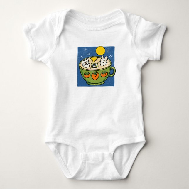 Kawaii Katt och Kanin Månbad T Shirt (Framsida)