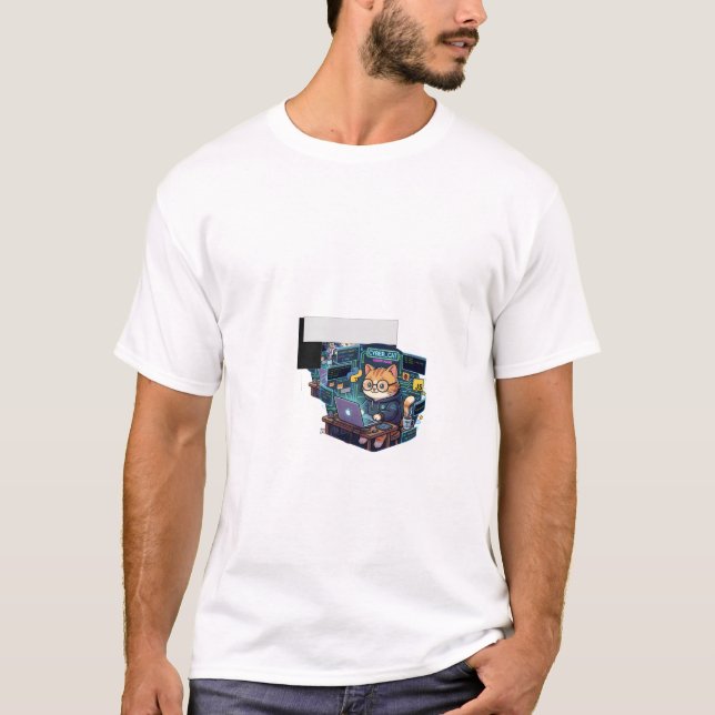 Kawaii Katt Programmerare T-Shirt - Söt Cyberkatt  (Framsida)
