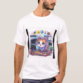 Kawaii Katt Programmerare T-Shirt | Söt Kodande Ka