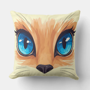 Kawaii Katt Stora Blå Ögon Söt Djur Illustrat Kudde
