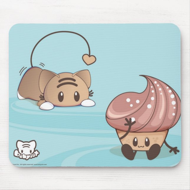 Kawaii katt & tårta Mousepad. Musmatta (Framsidan)