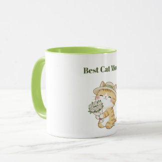 Kawaii Katt Trädgårdsmästare Rosbukett Tvåtons Mug Mugg