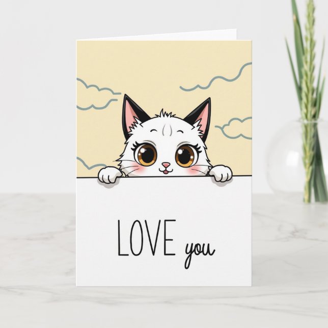 Kawaii Kattälskar Dig Kort (Framsida)