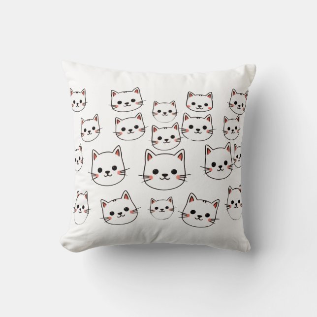 Kawaii Kattansikten – Sött Minimalistisk Tecknad M Kudde (Framsida)