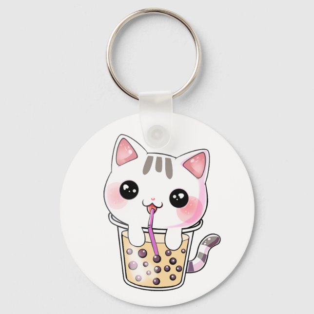 Kawaii-kattbubbelte Nyckelring (Framsida)